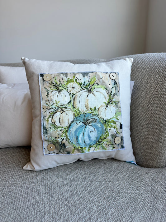 Square Blue Cream Pumpkin Patch Pillow Swap