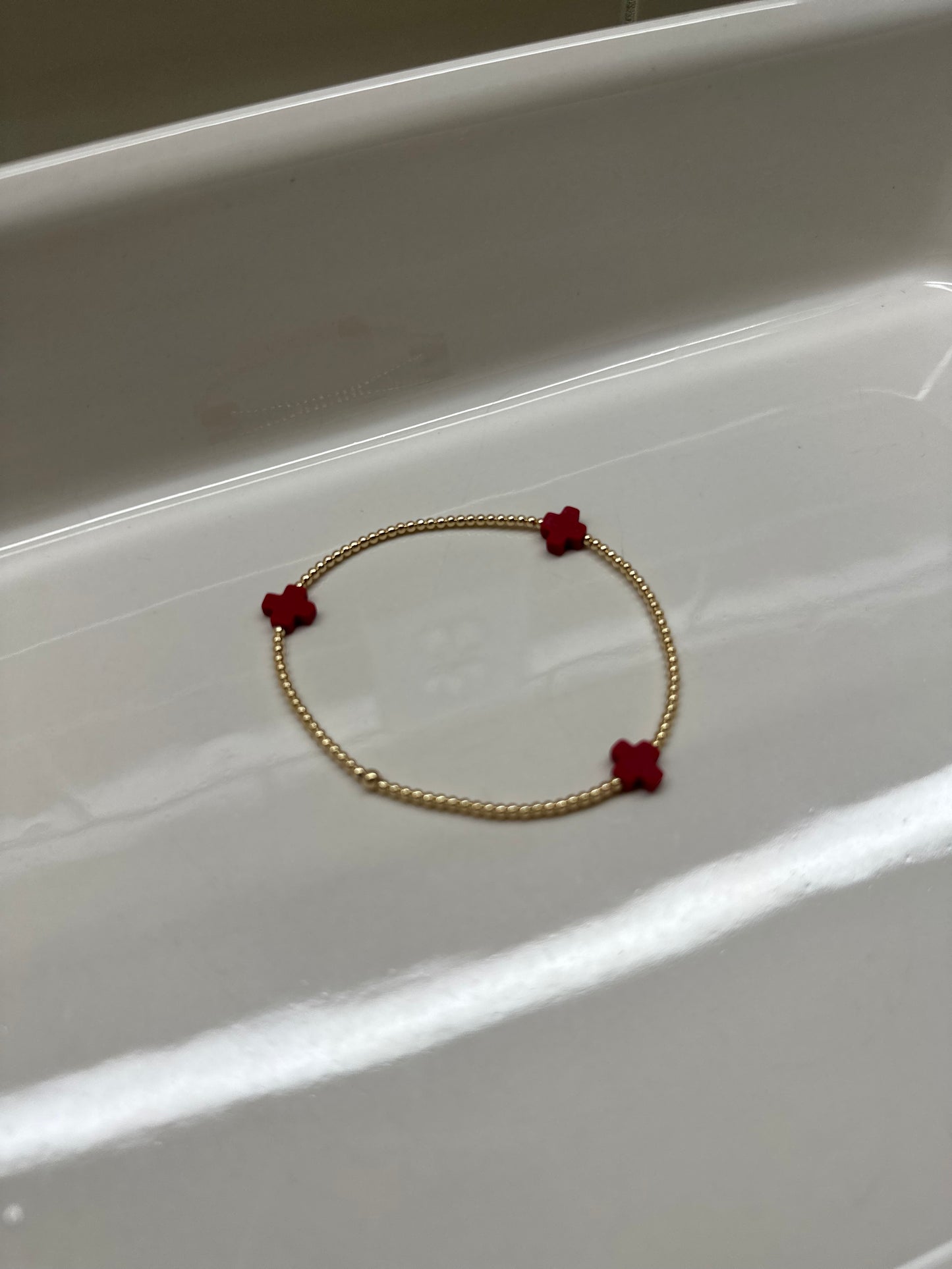 Cross Gold Filled Bracelet - Red