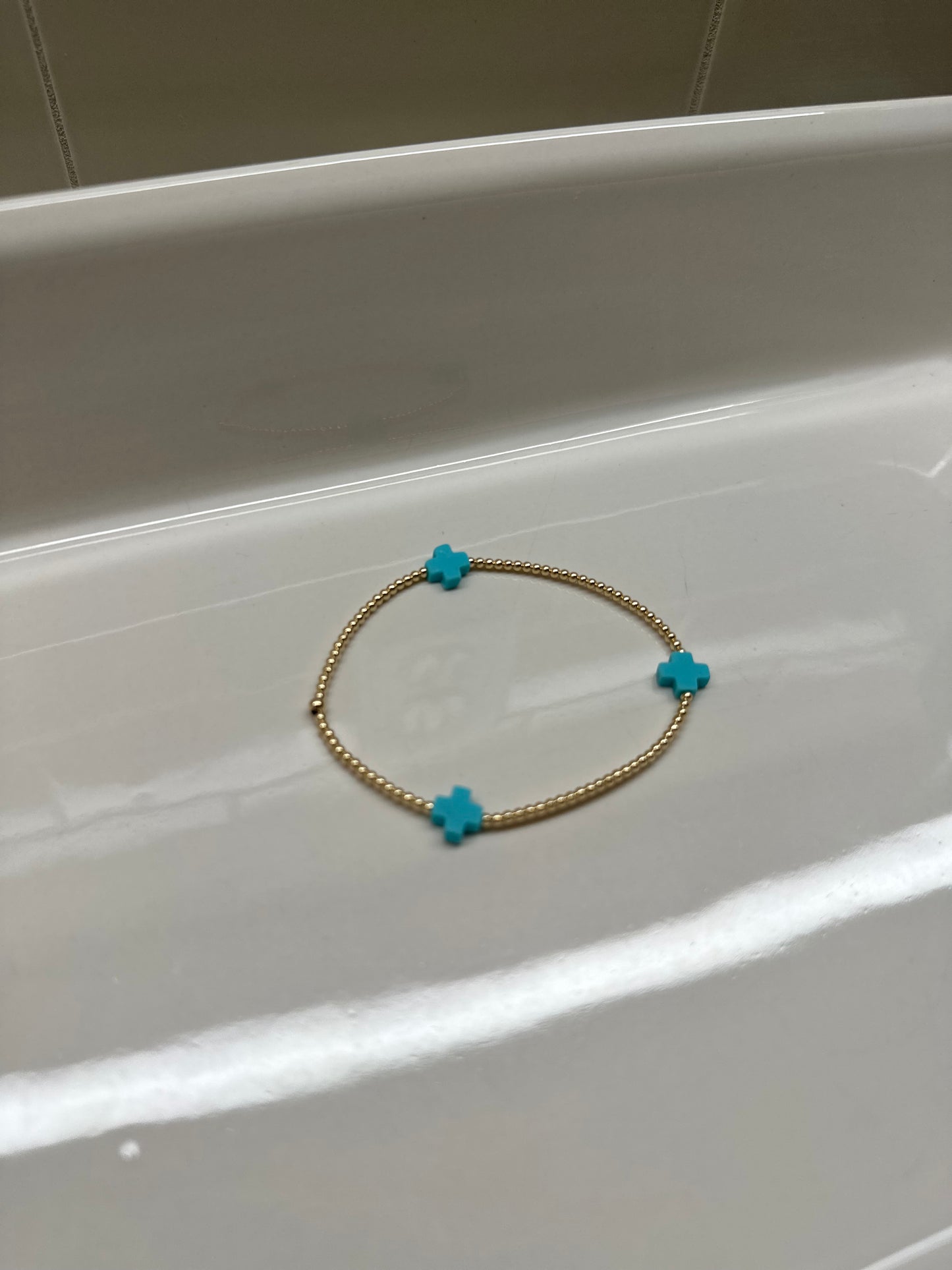 Cross Gold Filled Bracelet - Turquoise