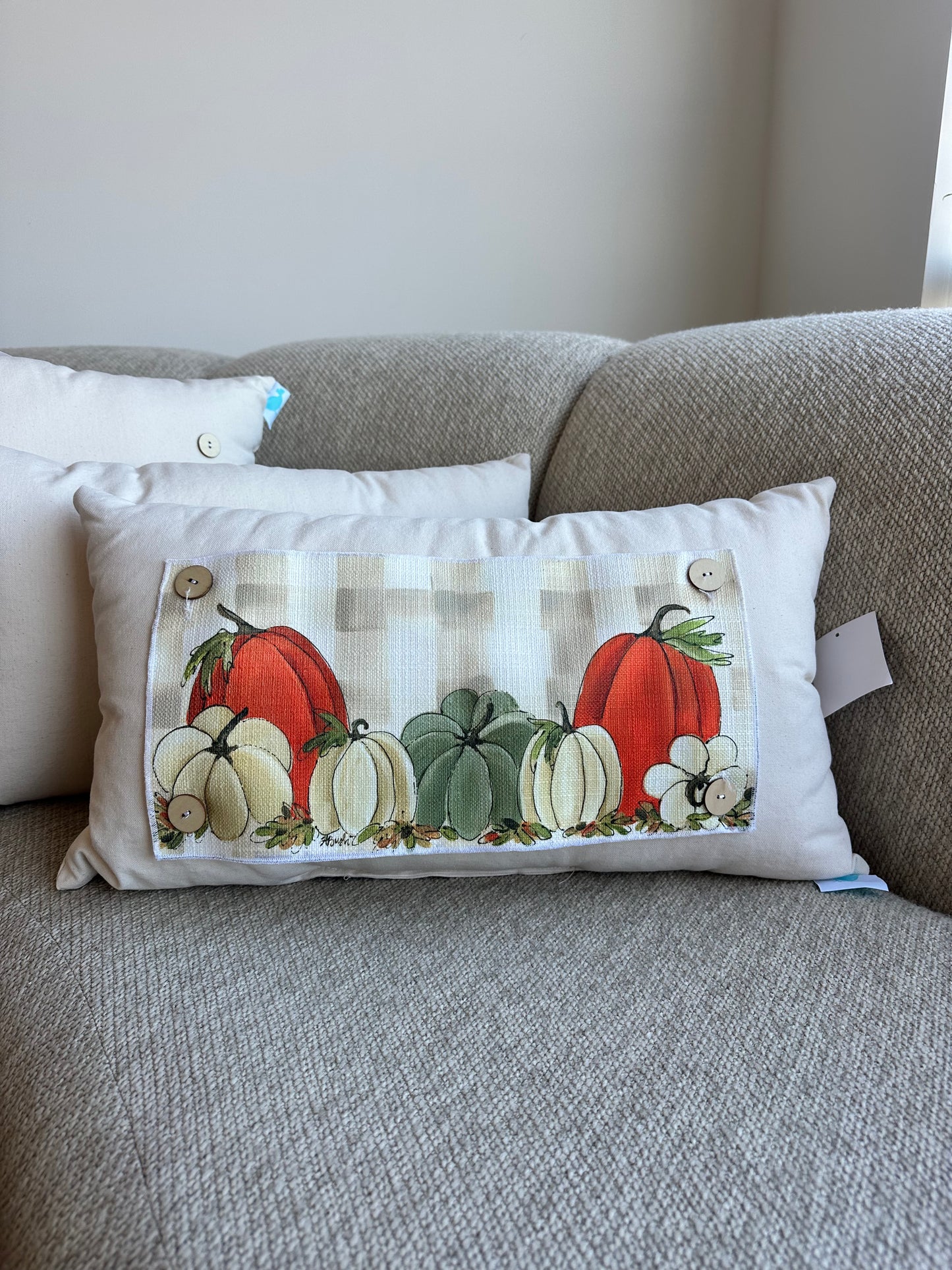 Lumbar Grey Plaid Pumpkin Pillow Swap