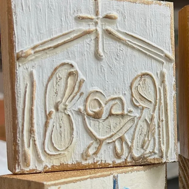 Mini Christmas Nativity
Handmade Painted Textured Block - White